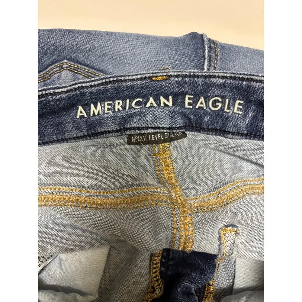 American Eagle Curvy High-Rise Jeggings‎ Blue Denim Jeans Distressed Size 4